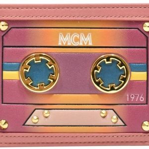 Brand New MCM cowhide leather card case in cassette tape silhouette.